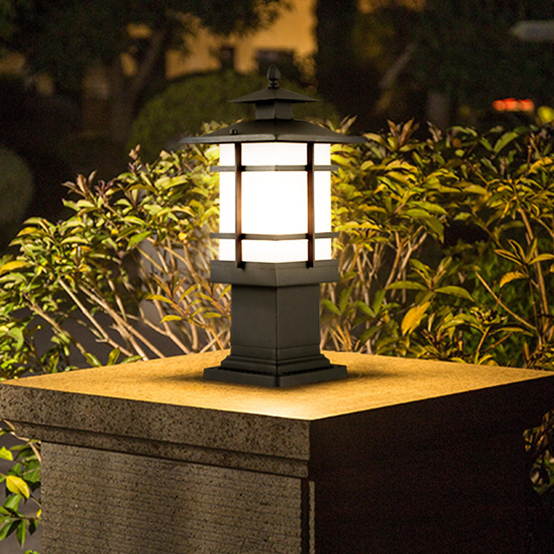 Traditional Chinese Waterproof Iron Glass Column Square 1-Light Landscape Lighting Outdoor Light For Garden Cuvalon