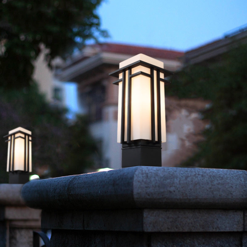 Traditional Chinese Waterproof Iron Glass Column Square 1-Light Landscape Lighting Outdoor Light For Garden Cuvalon