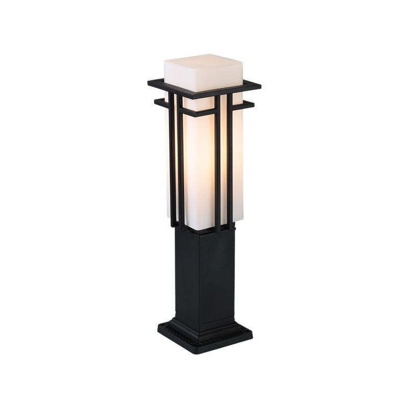 Traditional Chinese Waterproof Iron Glass Column Square 1-Light Landscape Lighting Outdoor Light For Garden Cuvalon