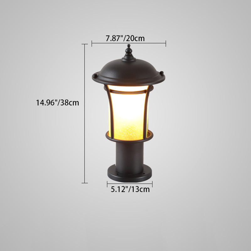 Traditional Chinese Waterproof Iron Glass Column Square 1-Light Landscape Lighting Outdoor Light For Garden Cuvalon