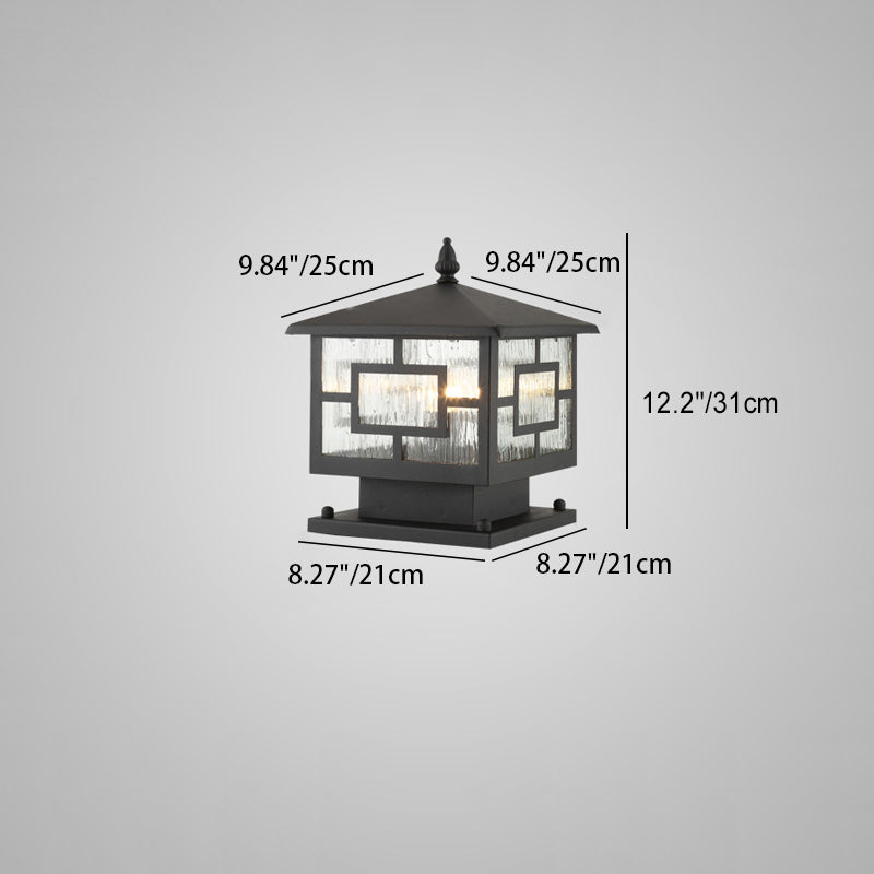 Traditional Chinese Waterproof Iron Glass Column Square 1-Light Landscape Lighting Outdoor Light For Garden Cuvalon