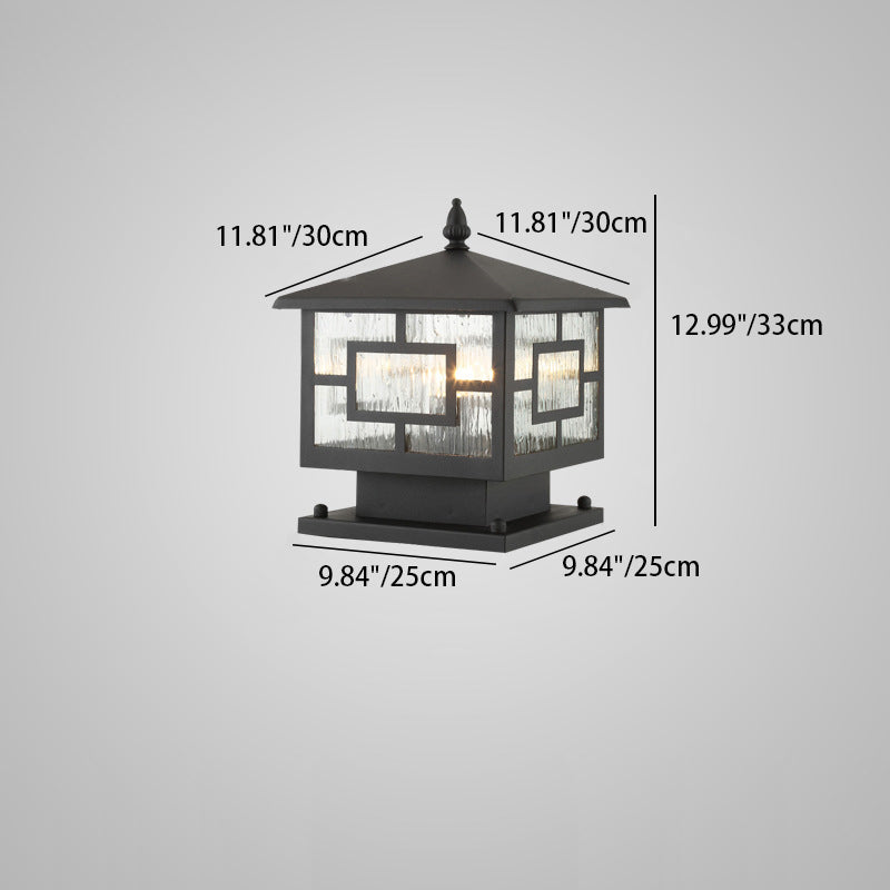 Traditional Chinese Waterproof Iron Glass Column Square 1-Light Landscape Lighting Outdoor Light For Garden Cuvalon