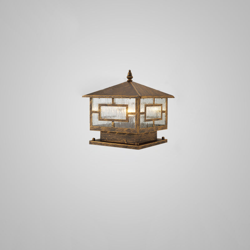 Traditional Chinese Waterproof Iron Glass Column Square 1-Light Landscape Lighting Outdoor Light For Garden Cuvalon