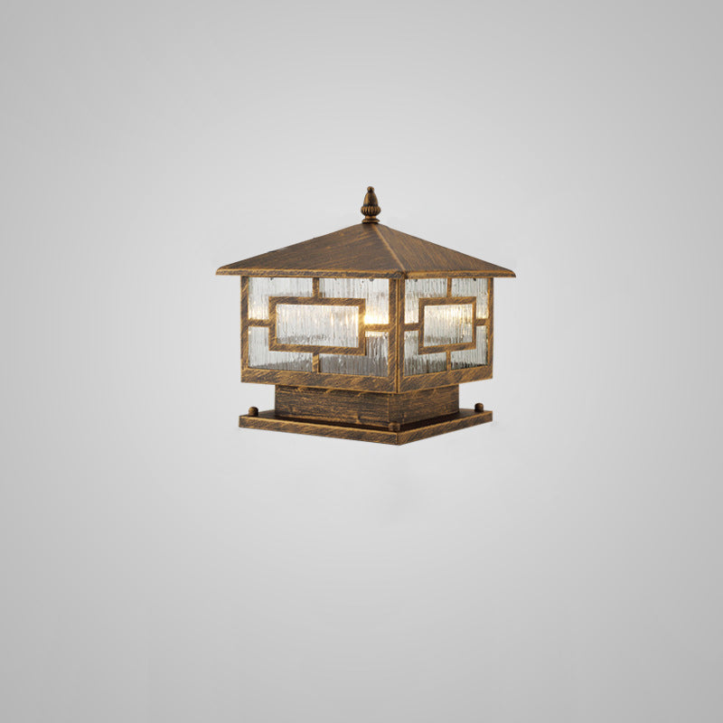 Traditional Chinese Waterproof Iron Glass Column Square 1-Light Landscape Lighting Outdoor Light For Garden Cuvalon