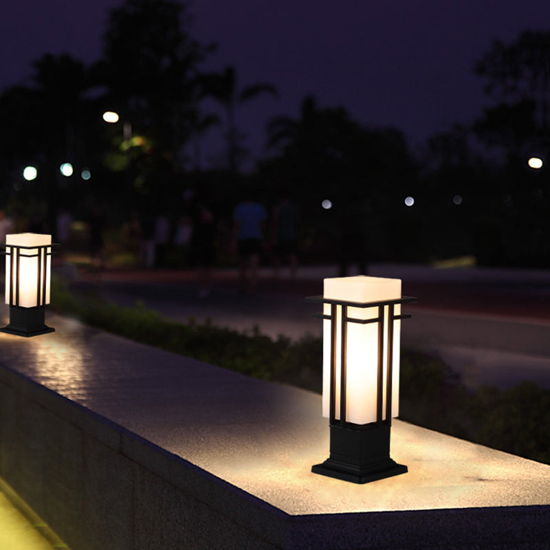 Traditional Chinese Waterproof Iron Glass Column Square 1-Light Landscape Lighting Outdoor Light For Garden Cuvalon