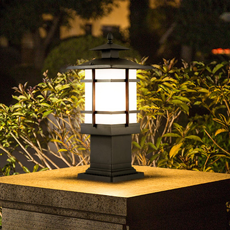 Traditional Chinese Waterproof Iron Glass Column Square 1-Light Landscape Lighting Outdoor Light For Garden Cuvalon