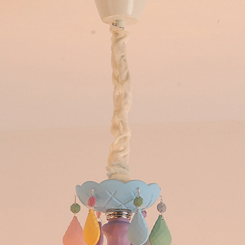 Modern Art Deco Kids Candle Colorful Stainless Steel Glass 5/6/8 Light Chandeliers For Bedroom Cuvalon