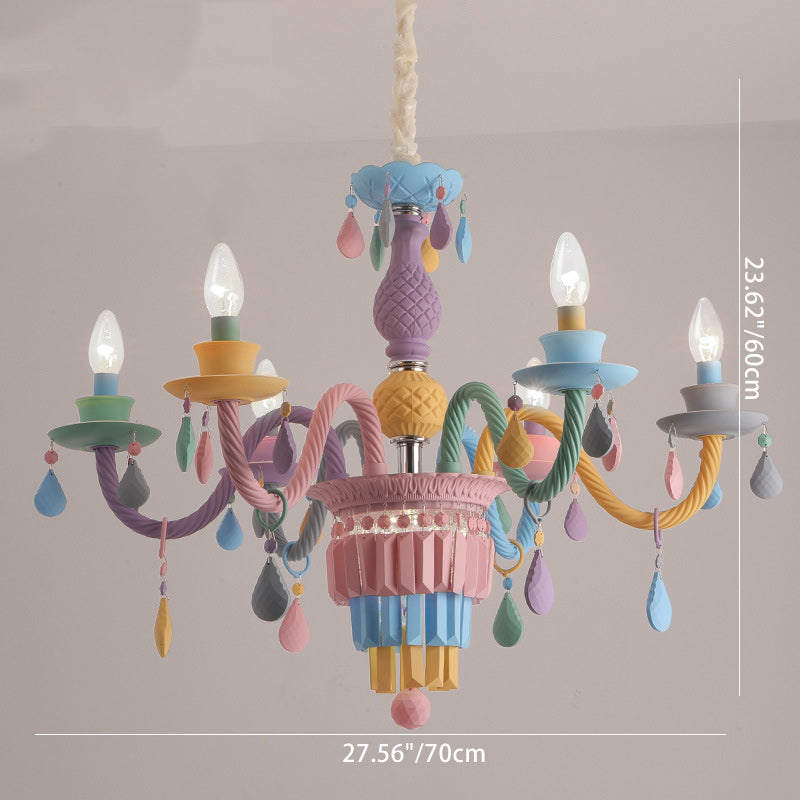 Modern Art Deco Kids Candle Colorful Stainless Steel Glass 5/6/8 Light Chandeliers For Bedroom Cuvalon