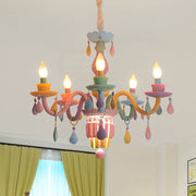 Modern Art Deco Kids Candle Colorful Stainless Steel Glass 5/6/8 Light Chandeliers For Bedroom Cuvalon