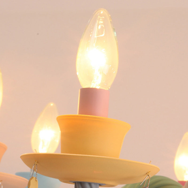 Modern Art Deco Kids Candle Colorful Stainless Steel Glass 5/6/8 Light Chandeliers For Bedroom Cuvalon
