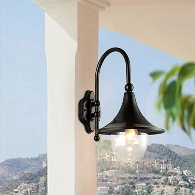 Contemporary Industrial Waterproof Aluminum PVC Conic Horn 1-Light Wall Sconce Lamp For Outdoor Patio Cuvalon