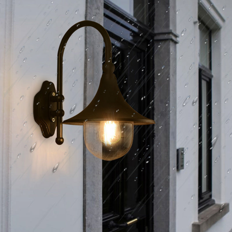 Contemporary Industrial Waterproof Aluminum PVC Conic Horn 1-Light Wall Sconce Lamp For Outdoor Patio Cuvalon