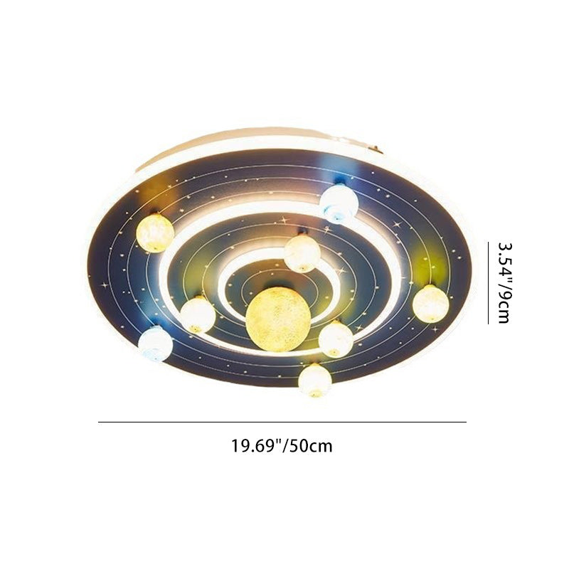 Contemporary Creative Kids Round Space Planet Iron LED Flush Mount Ceiling Light For Bedroom Cuvalon