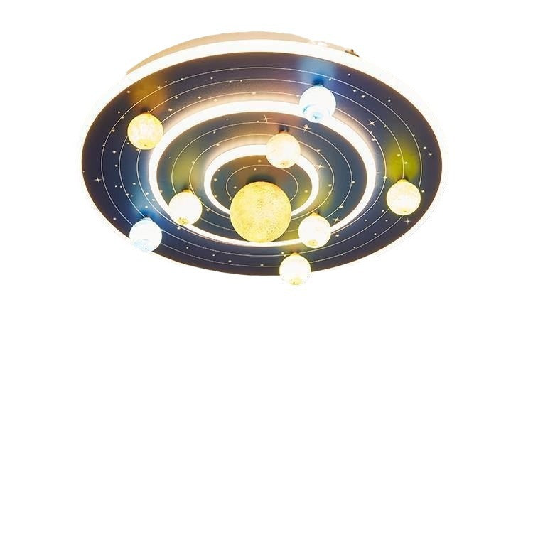 Contemporary Creative Kids Round Space Planet Iron LED Flush Mount Ceiling Light For Bedroom Cuvalon