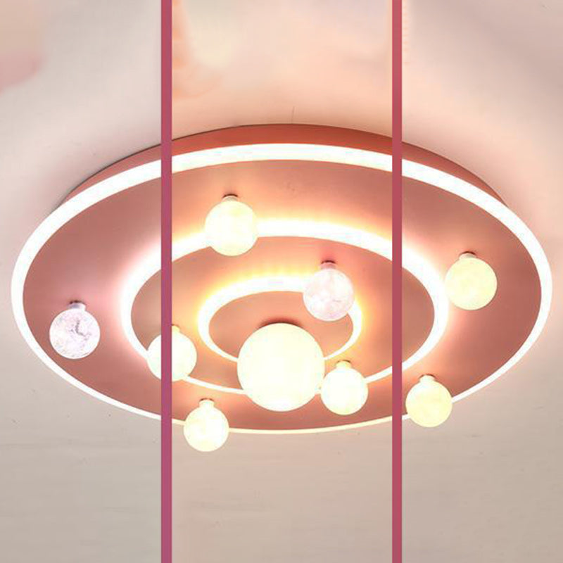 Contemporary Creative Kids Round Space Planet Iron LED Flush Mount Ceiling Light For Bedroom Cuvalon