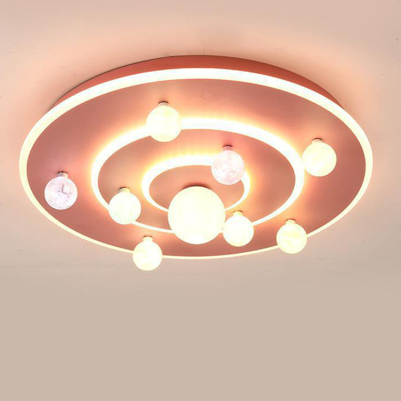 Contemporary Creative Kids Round Space Planet Iron LED Flush Mount Ceiling Light For Bedroom Cuvalon