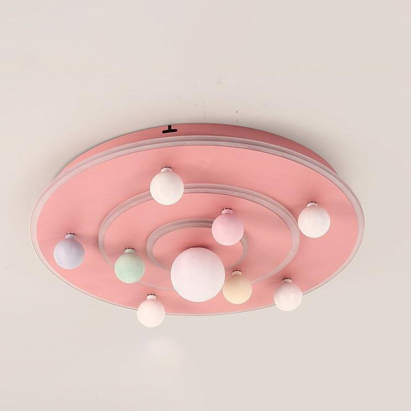 Contemporary Creative Kids Round Space Planet Iron LED Flush Mount Ceiling Light For Bedroom Cuvalon