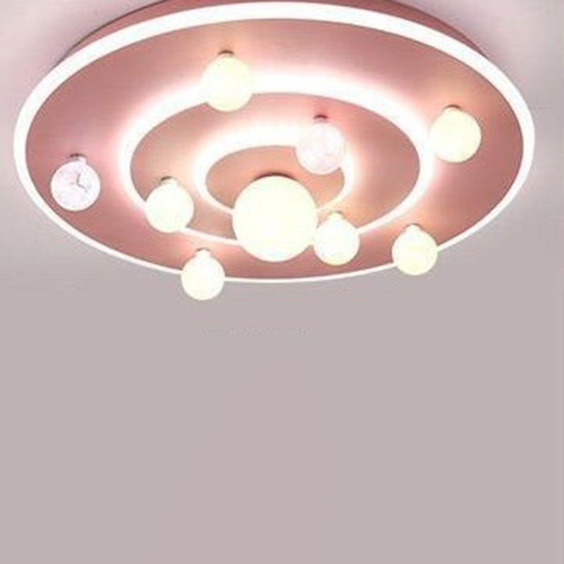Contemporary Creative Kids Round Space Planet Iron LED Flush Mount Ceiling Light For Bedroom Cuvalon