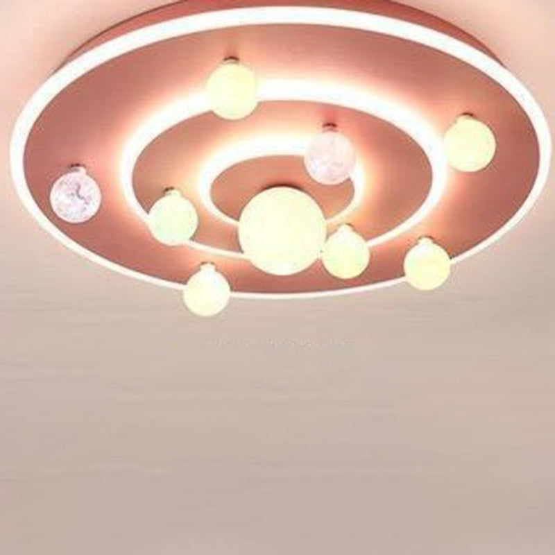 Contemporary Creative Kids Round Space Planet Iron LED Flush Mount Ceiling Light For Bedroom Cuvalon