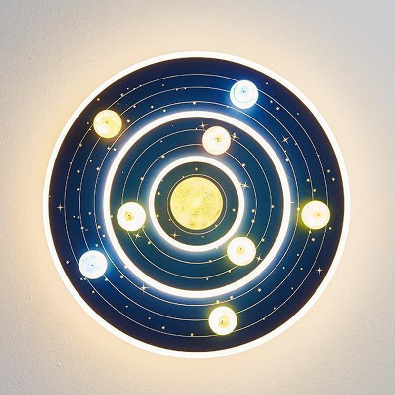 Contemporary Creative Kids Round Space Planet Iron LED Flush Mount Ceiling Light For Bedroom Cuvalon