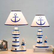 Contemporary Coastal Wood Fabric Kids Conic Lighthouse 1-Light Table Lamp For Bedroom Cuvalon