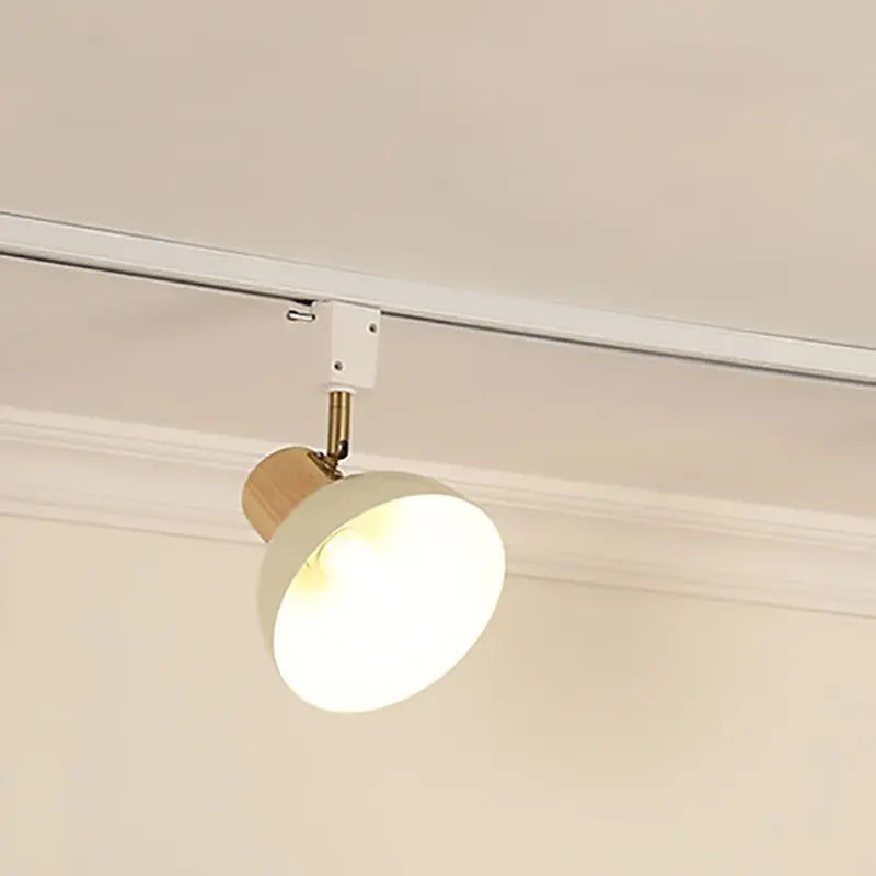 Contemporary Nordic Iron Wood Bowl Round Adjustable 1/2/3/4/5 Light Track Lighting Semi-Flush Mount Ceiling Light For Dining Room Cuvalon
