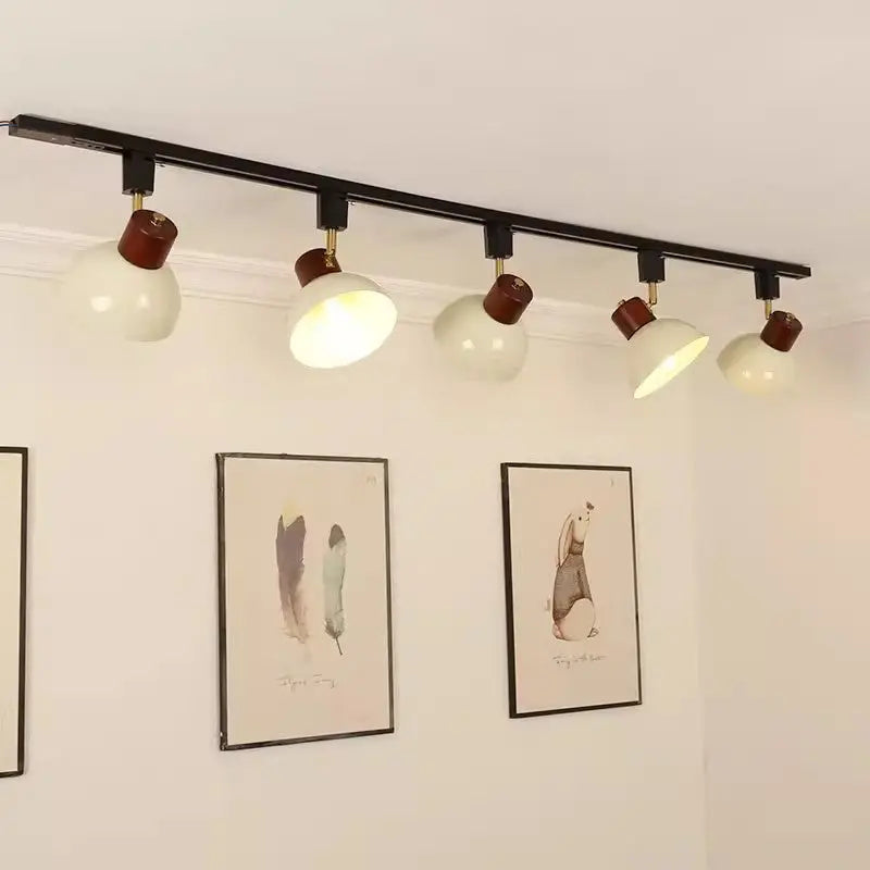 Contemporary Nordic Iron Wood Bowl Round Adjustable 1/2/3/4/5 Light Track Lighting Semi-Flush Mount Ceiling Light For Dining Room Cuvalon