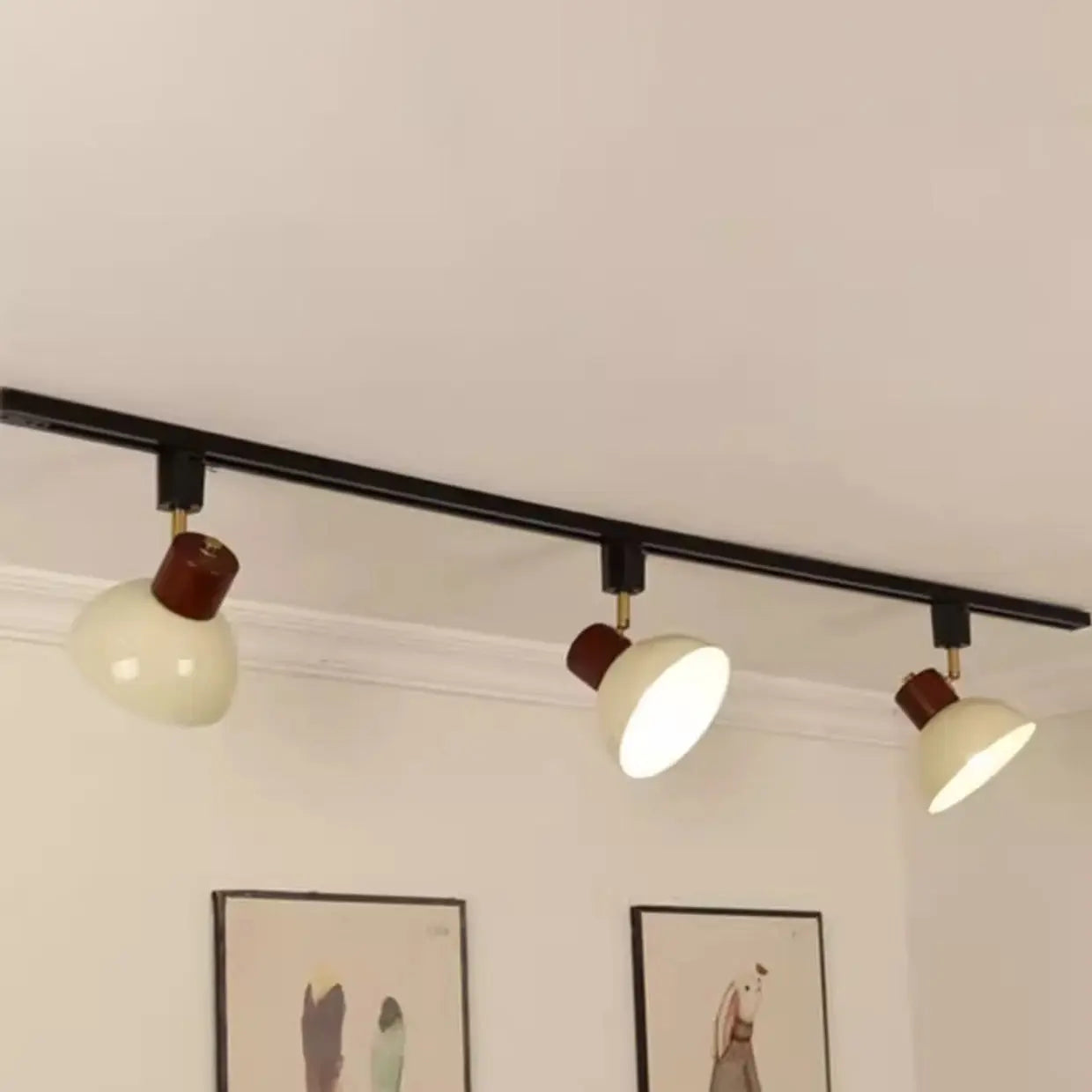 Contemporary Nordic Iron Wood Bowl Round Adjustable 1/2/3/4/5 Light Track Lighting Semi-Flush Mount Ceiling Light For Dining Room Cuvalon