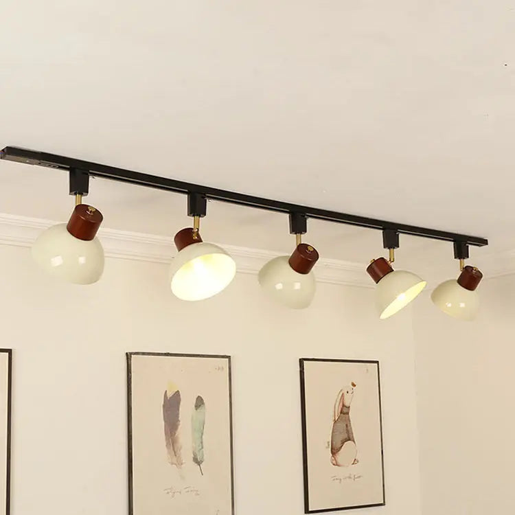 Contemporary Nordic Iron Wood Bowl Round Adjustable 1/2/3/4/5 Light Track Lighting Semi-Flush Mount Ceiling Light For Dining Room Cuvalon