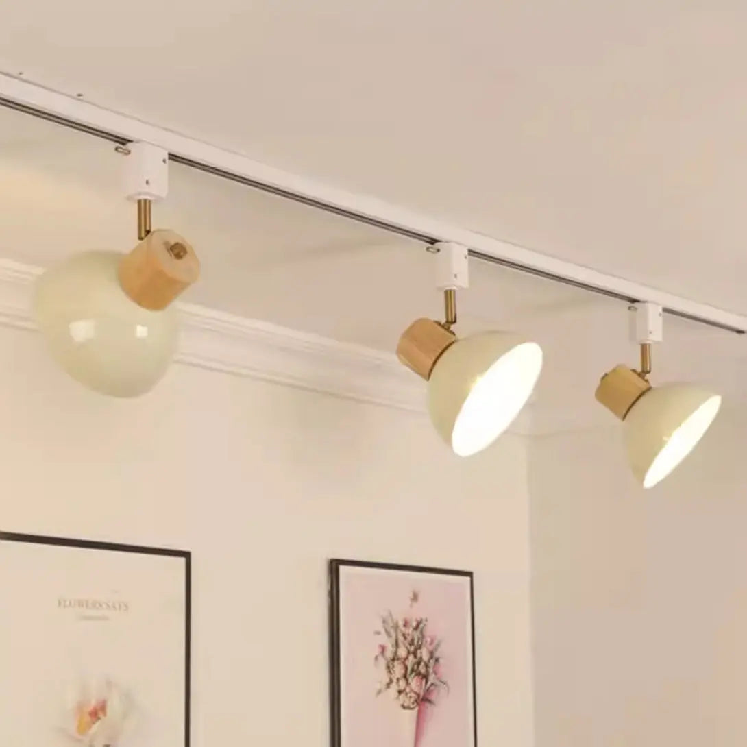 Contemporary Nordic Iron Wood Bowl Round Adjustable 1/2/3/4/5 Light Track Lighting Semi-Flush Mount Ceiling Light For Dining Room Cuvalon