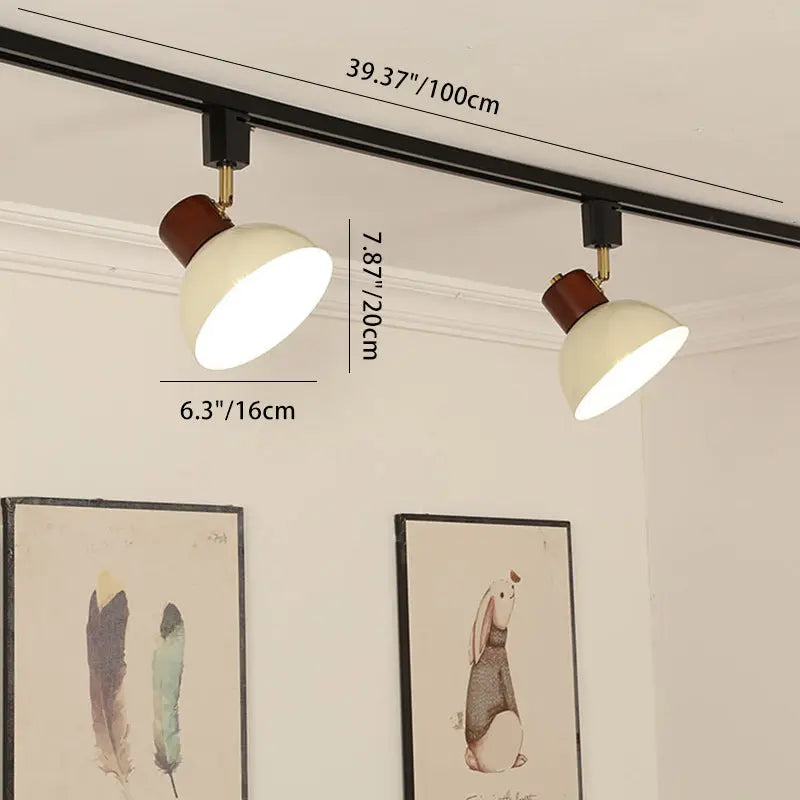 Contemporary Nordic Iron Wood Bowl Round Adjustable 1/2/3/4/5 Light Track Lighting Semi-Flush Mount Ceiling Light For Dining Room Cuvalon