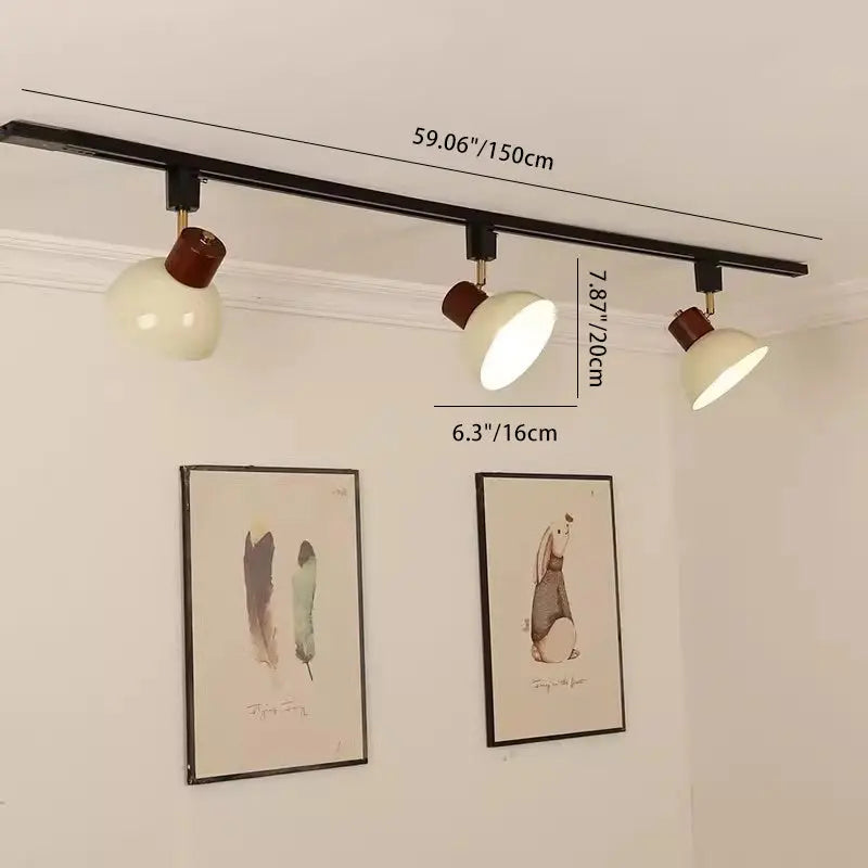 Contemporary Nordic Iron Wood Bowl Round Adjustable 1/2/3/4/5 Light Track Lighting Semi-Flush Mount Ceiling Light For Dining Room Cuvalon