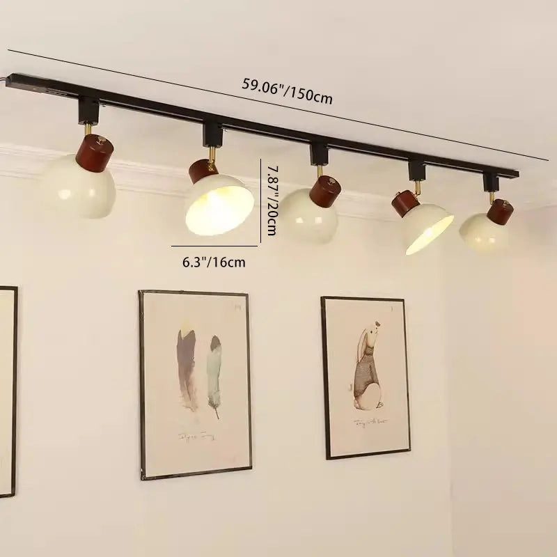 Contemporary Nordic Iron Wood Bowl Round Adjustable 1/2/3/4/5 Light Track Lighting Semi-Flush Mount Ceiling Light For Dining Room Cuvalon