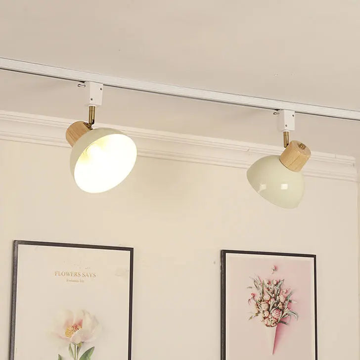 Contemporary Nordic Iron Wood Bowl Round Adjustable 1/2/3/4/5 Light Track Lighting Semi-Flush Mount Ceiling Light For Dining Room Cuvalon