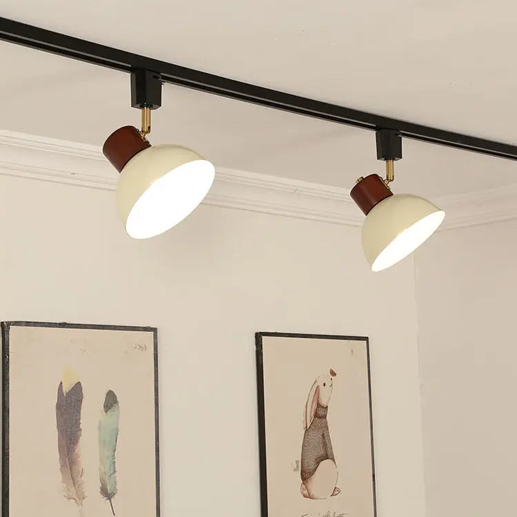Contemporary Nordic Iron Wood Bowl Round Adjustable 1/2/3/4/5 Light Track Lighting Semi-Flush Mount Ceiling Light For Dining Room Cuvalon