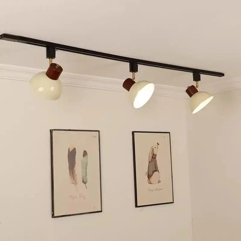 Contemporary Nordic Iron Wood Bowl Round Adjustable 1/2/3/4/5 Light Track Lighting Semi-Flush Mount Ceiling Light For Dining Room Cuvalon