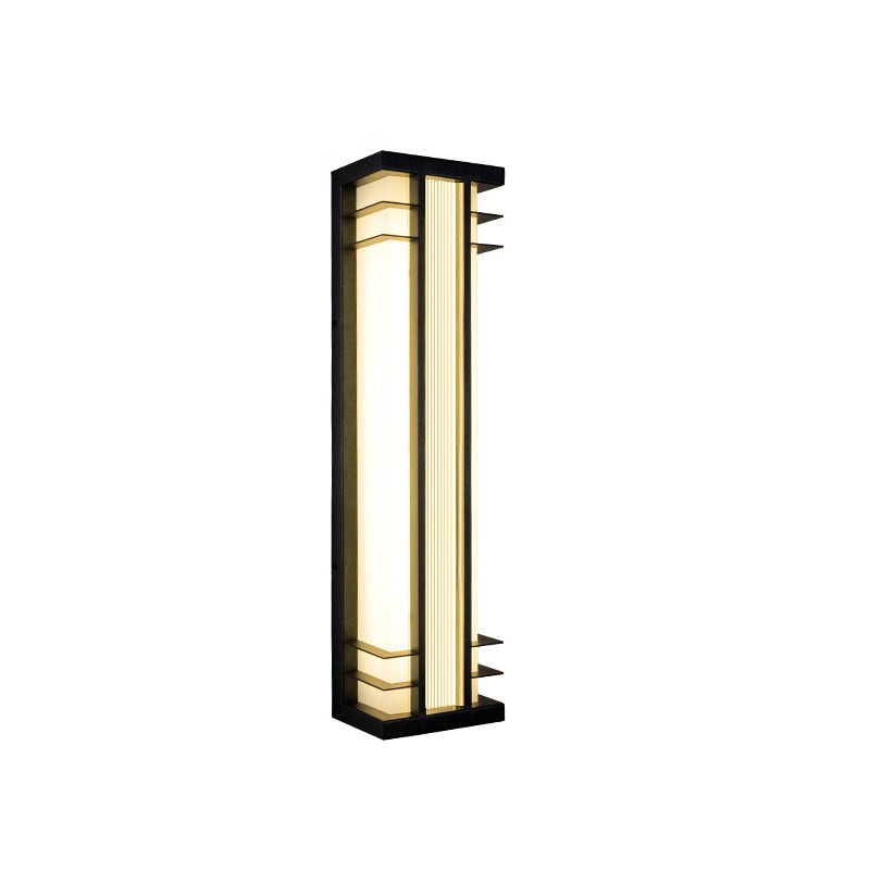 Traditional Chinese Solar Waterproof Stainless Steel Acrylic Rectangular Motion Sensor LED Wall Sconce Lamp For Outdoor Patio Cuvalon
