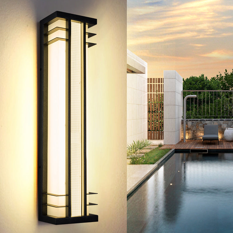 Traditional Chinese Solar Waterproof Stainless Steel Acrylic Rectangular Motion Sensor LED Wall Sconce Lamp For Outdoor Patio Cuvalon