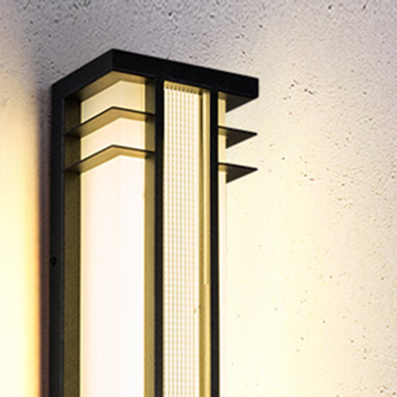 Traditional Chinese Solar Waterproof Stainless Steel Acrylic Rectangular Motion Sensor LED Wall Sconce Lamp For Outdoor Patio Cuvalon
