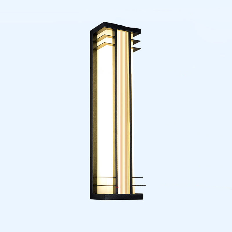Traditional Chinese Solar Waterproof Stainless Steel Acrylic Rectangular Motion Sensor LED Wall Sconce Lamp For Outdoor Patio Cuvalon