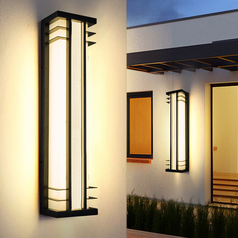 Traditional Chinese Solar Waterproof Stainless Steel Acrylic Rectangular Motion Sensor LED Wall Sconce Lamp For Outdoor Patio Cuvalon