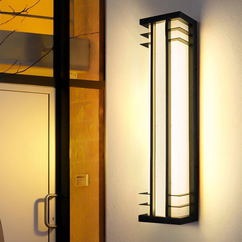Traditional Chinese Solar Waterproof Stainless Steel Acrylic Rectangular Motion Sensor LED Wall Sconce Lamp For Outdoor Patio Cuvalon