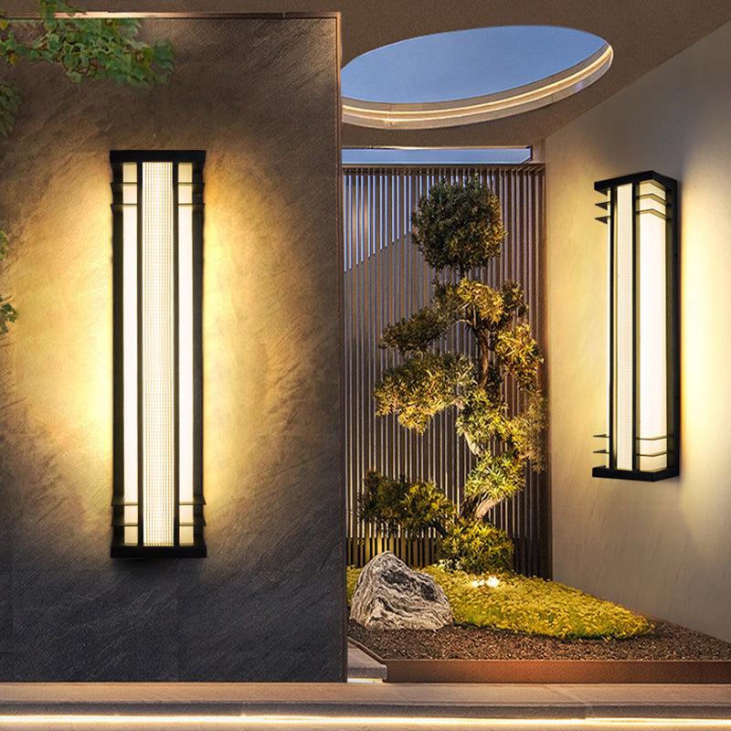 Traditional Chinese Solar Waterproof Stainless Steel Acrylic Rectangular Motion Sensor LED Wall Sconce Lamp For Outdoor Patio Cuvalon