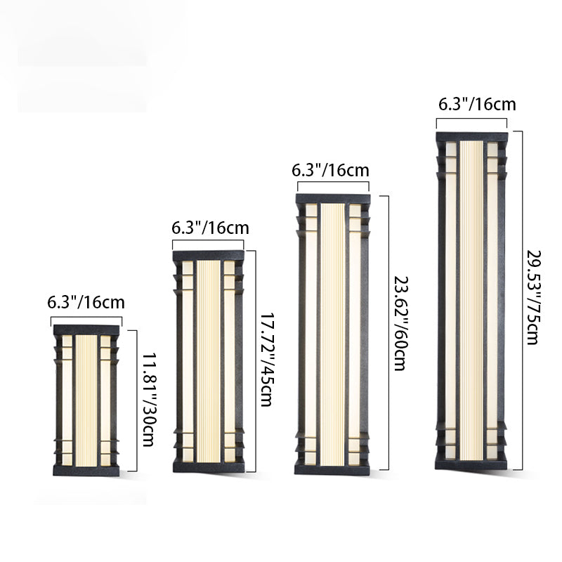 Traditional Chinese Solar Waterproof Stainless Steel Acrylic Rectangular Motion Sensor LED Wall Sconce Lamp For Outdoor Patio Cuvalon