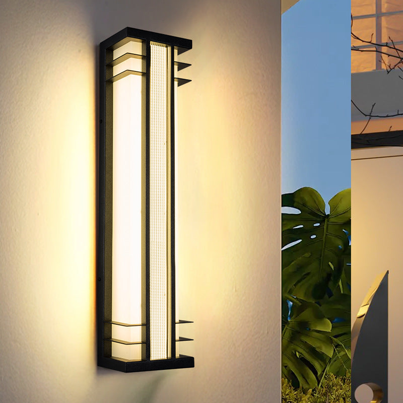 Traditional Chinese Solar Waterproof Stainless Steel Acrylic Rectangular Motion Sensor LED Wall Sconce Lamp For Outdoor Patio Cuvalon