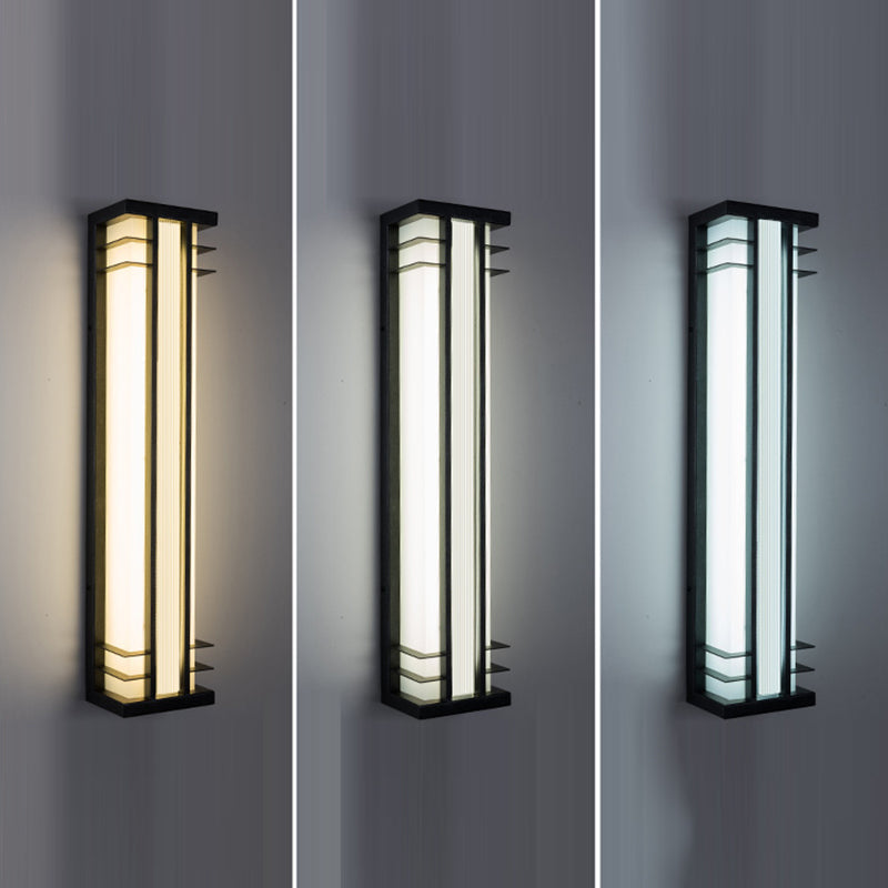 Traditional Chinese Solar Waterproof Stainless Steel Acrylic Rectangular Motion Sensor LED Wall Sconce Lamp For Outdoor Patio Cuvalon