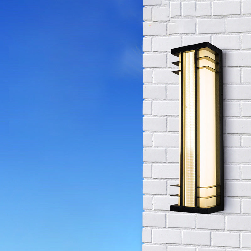 Traditional Chinese Solar Waterproof Stainless Steel Acrylic Rectangular Motion Sensor LED Wall Sconce Lamp For Outdoor Patio Cuvalon