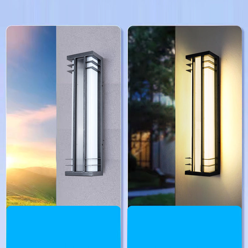 Traditional Chinese Solar Waterproof Stainless Steel Acrylic Rectangular Motion Sensor LED Wall Sconce Lamp For Outdoor Patio Cuvalon