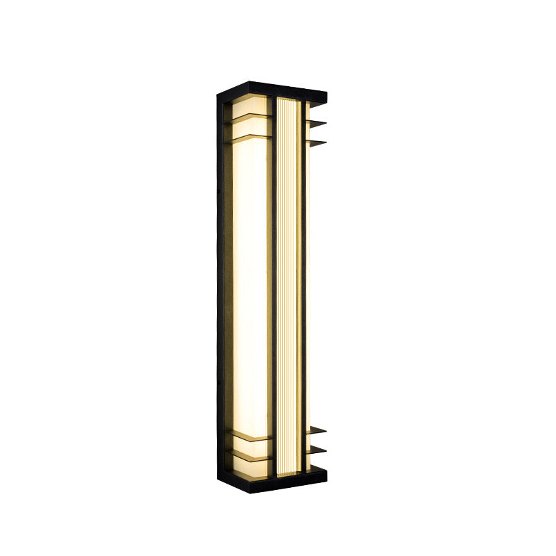 Traditional Chinese Solar Waterproof Stainless Steel Acrylic Rectangular Motion Sensor LED Wall Sconce Lamp For Outdoor Patio Cuvalon