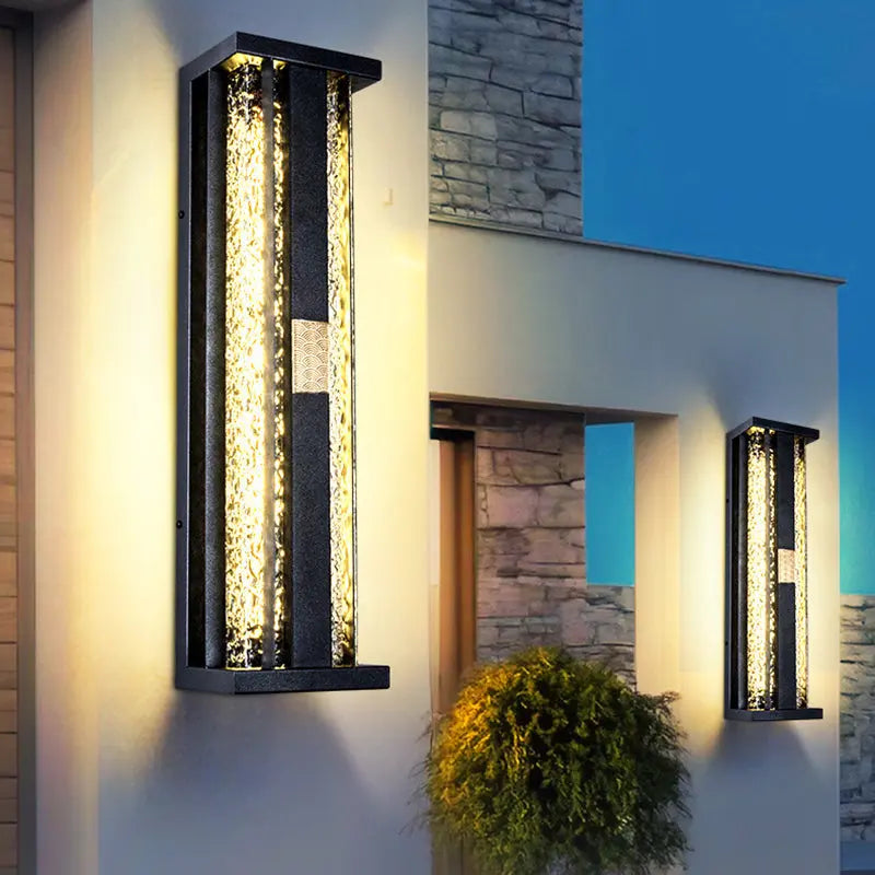 Traditional Luxury Solar Waterproof Stainless Steel Acrylic Copper Rectangular Ripple Motion Sensor LED Wall Sconce Lamp For Outdoor Patio Cuvalon